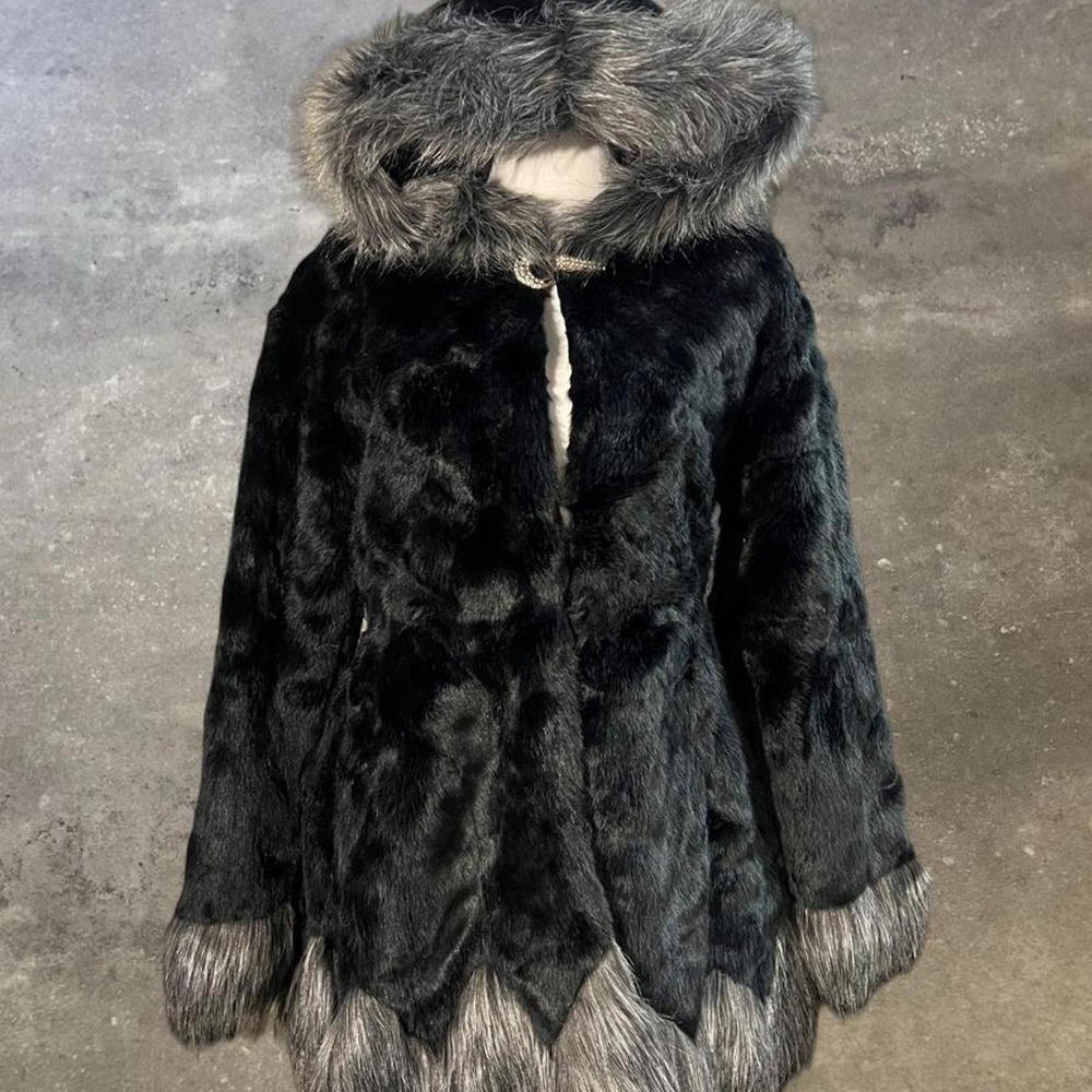 Black Faux Fur Hooded Coat – Size Small